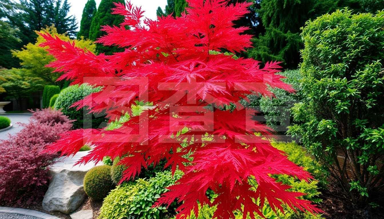 帶紅楓的日本花園